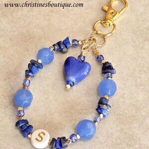 Handcrafted bag charm, hanging car charm, initial S